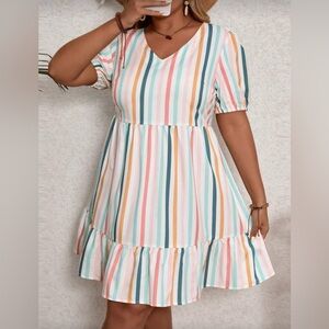 SHEIN Multicolor Striped V-Neck Mini Dress